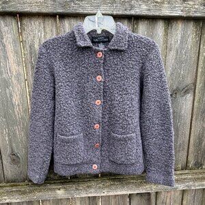 Vintage 80s Bloomingdales Button Cardigan Sweater Collar Pockets Nubby Gray PM